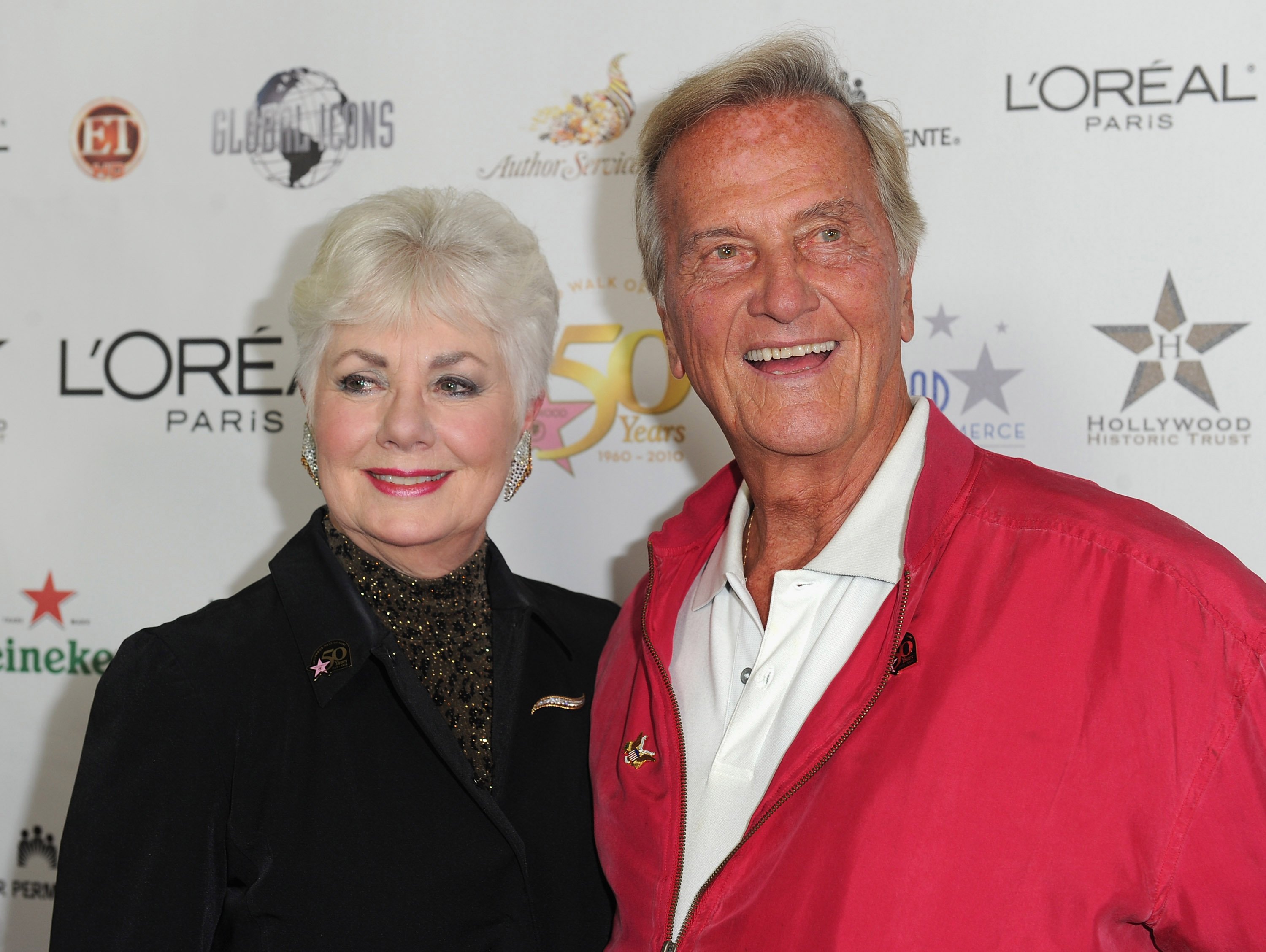 Actress Shirley Jones and singer Pat Boone arrive to the Hollywood Walk of Fame's 50th Anniversary Celebration on November 3, 2010 in Hollywood, California. | Source: Getty Images