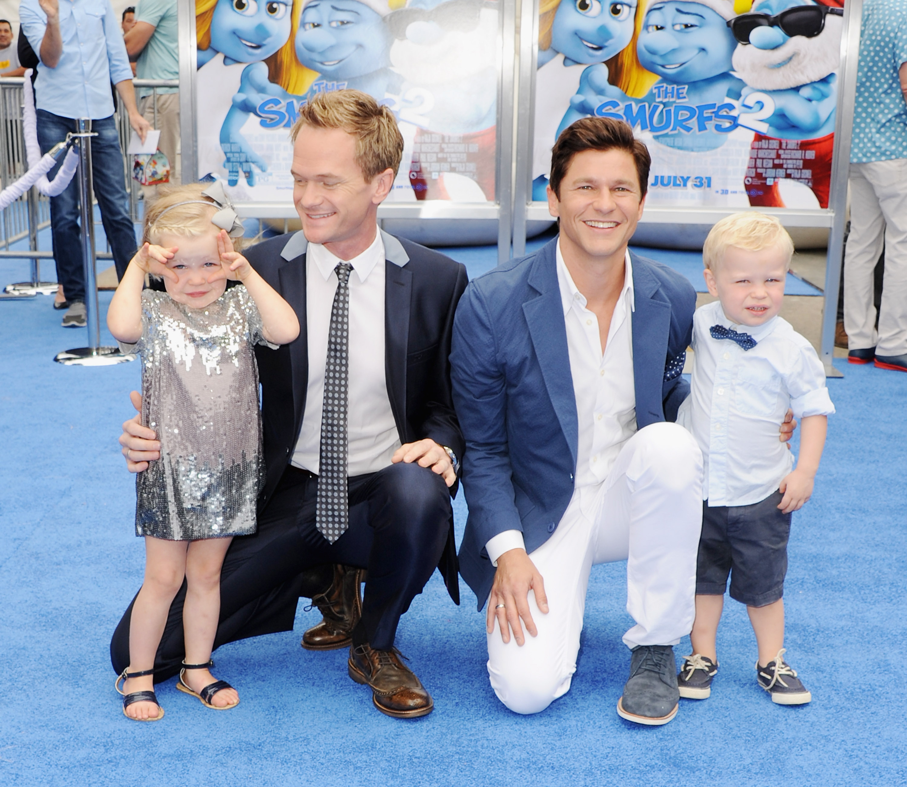 Neil Patrick Harris and David Burtka with their kids Harper Grace and Gideon Scott Burtka-Harris at the Los Angeles premiere of "Smurfs 2" in Westwood, California on July 28, 2013 | Source: Getty Images