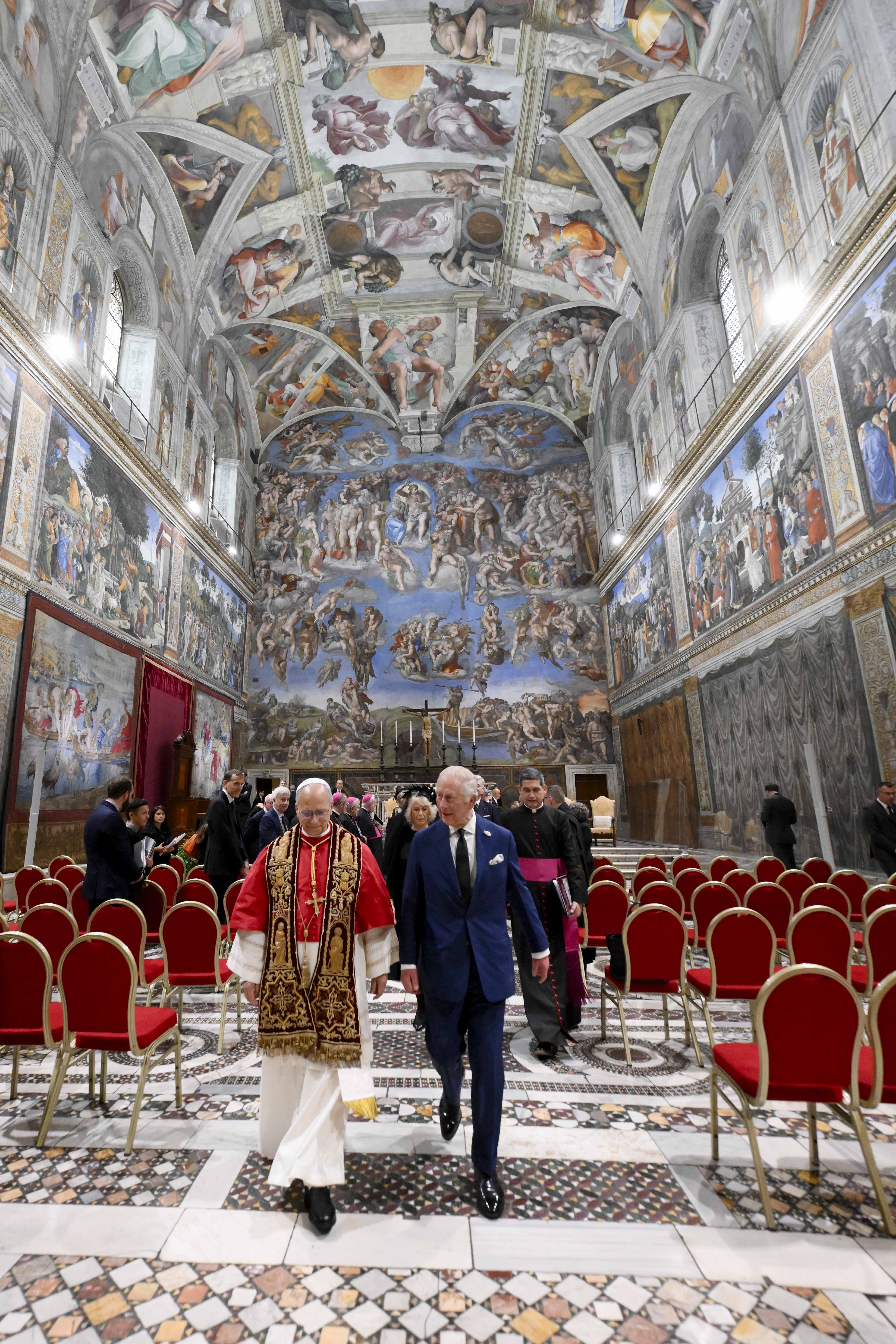 Pope Leo XVI and King Charles III attend a Prayer Service at the Sistine Chapel at the Apostolic Palace on October 23, 2025 | Source: Getty Images