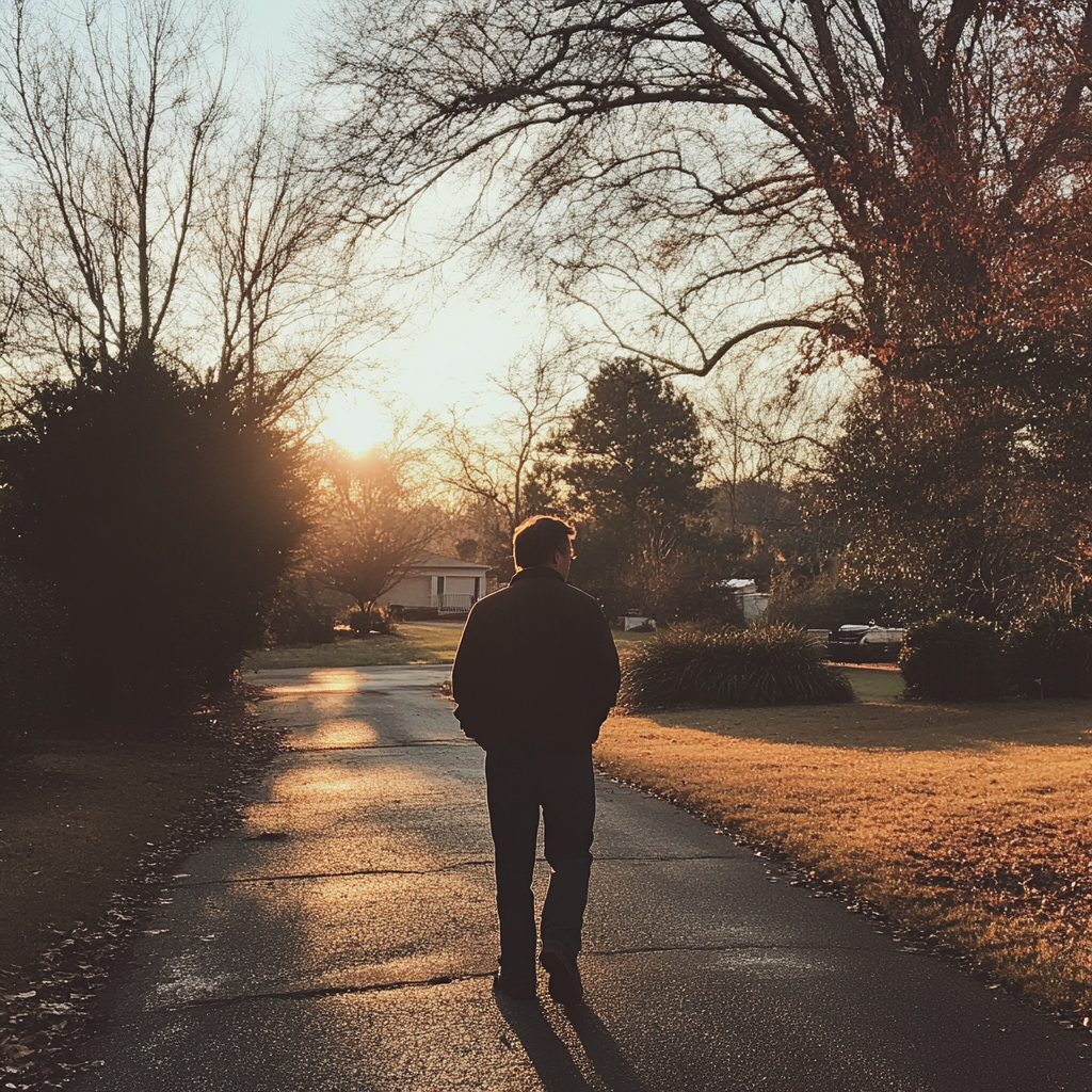 A man walking down the driveway | Source: Midjourney