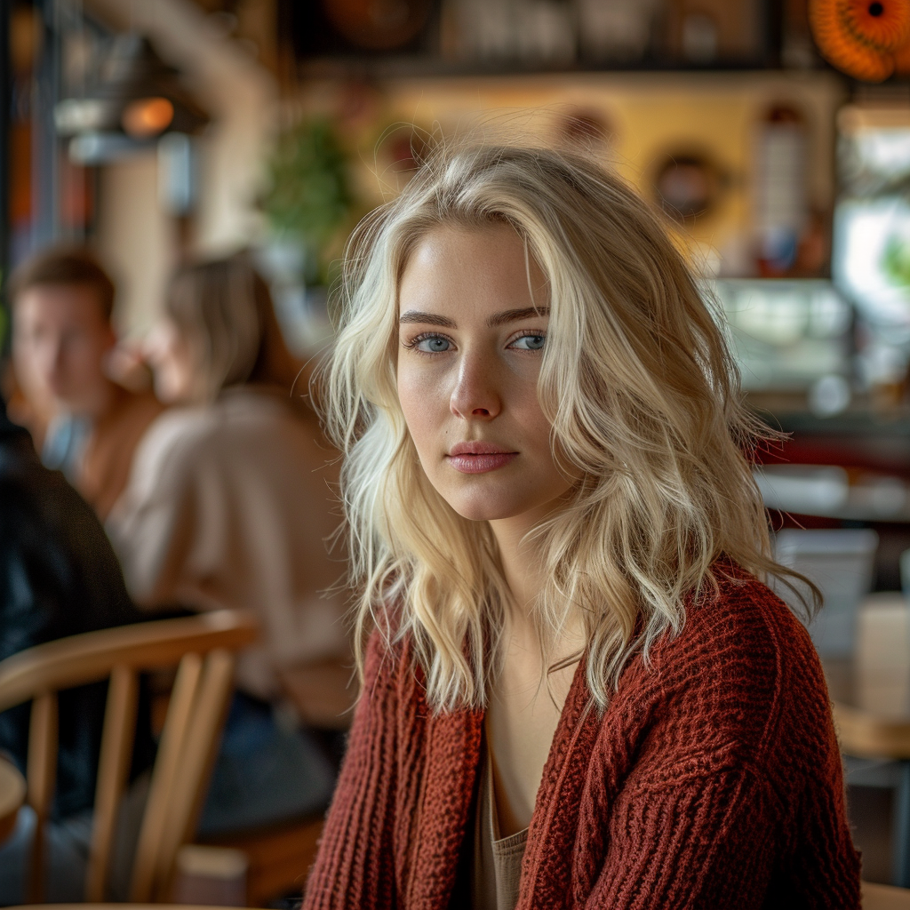 A woman in a café | Source: Midjourney