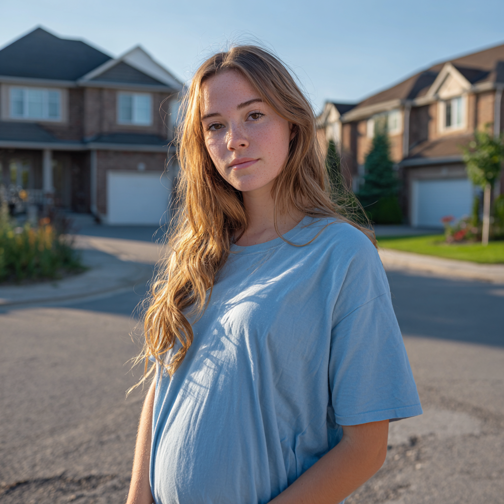 A young woman standing on a driveway | Source: Midjourney