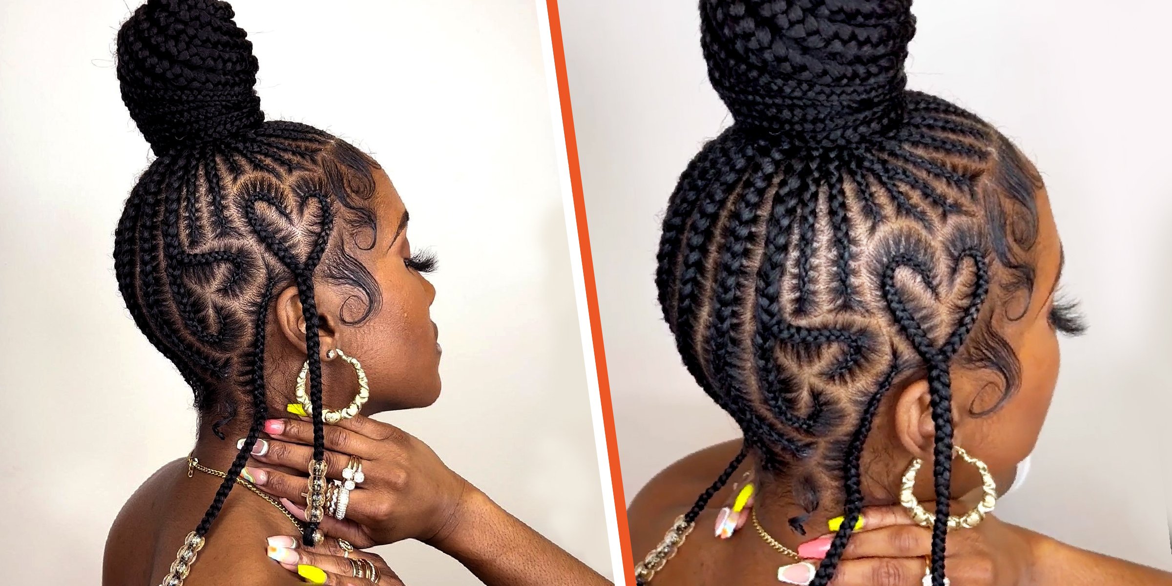 Woman with Lemonade braids with heart effectes. | Source:  Instagram.com/pearlthestylist_