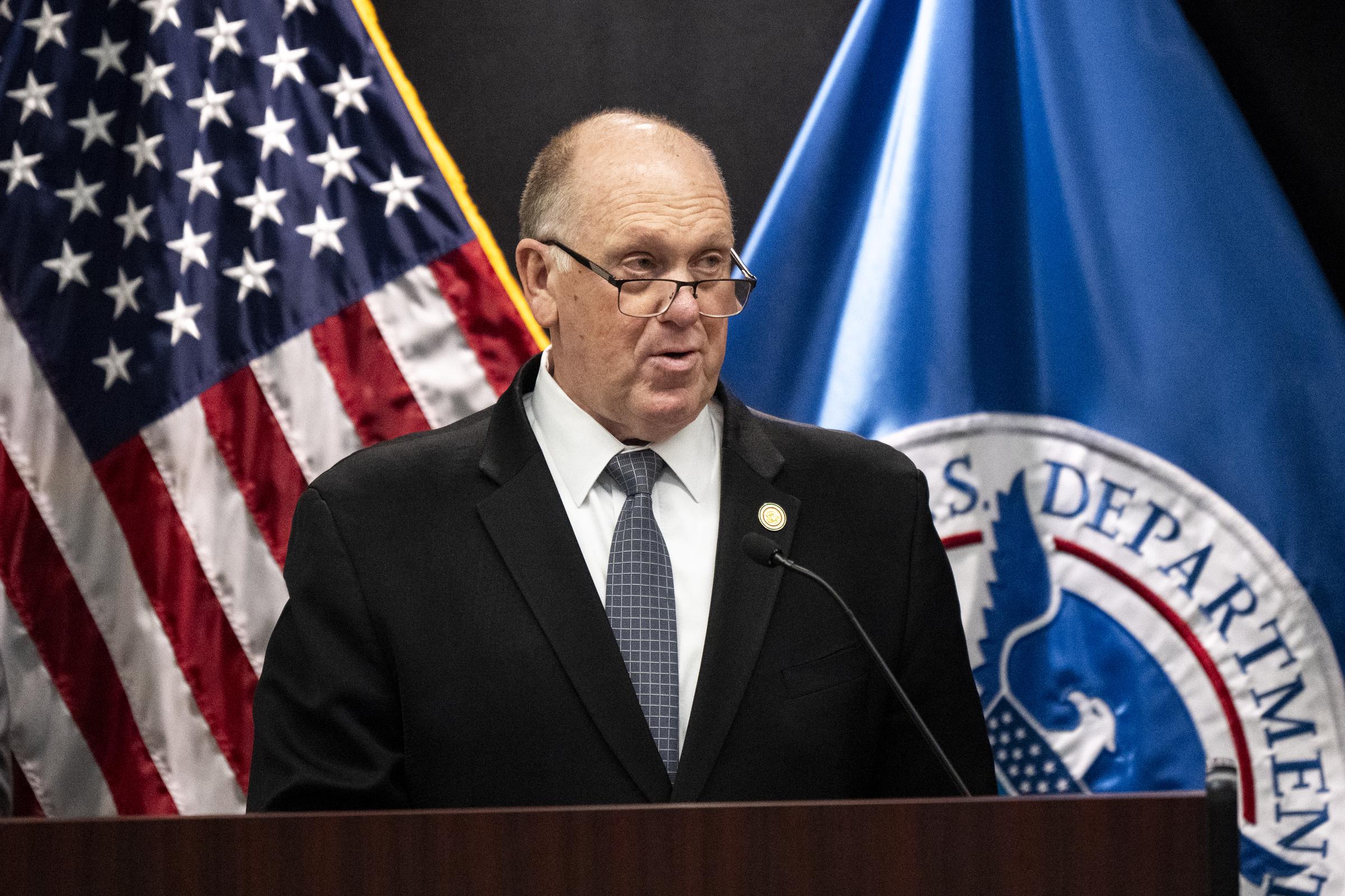 Tom Homan speaks at a press conference at the Bishop Henry Whipple Federal Building on February 12, 2026 in Minneapolis, Minnesota | Source: Getty Images