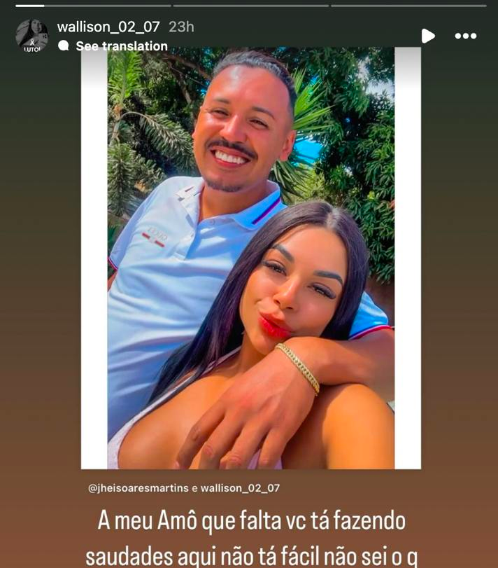 Wallison Lima and Jennifer Soares Martins posing for a picture, posted on November 27, 2024 | Source: Instagram Stories/wallison_02_07