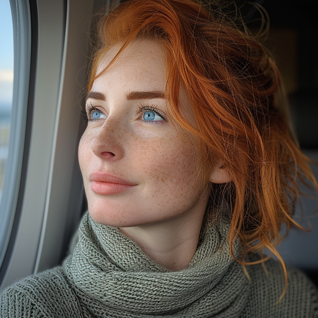 Hopeful Jenna on a plane | Source: Midjourney