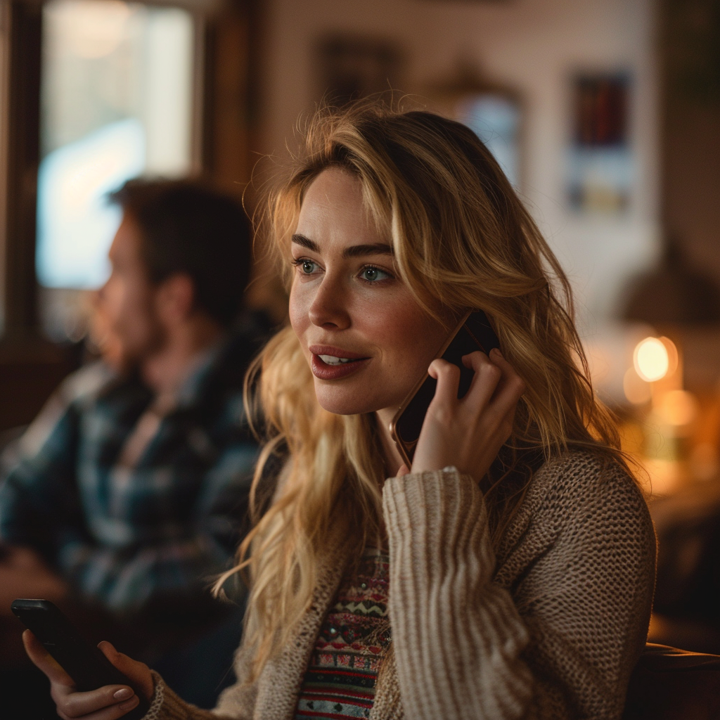 A woman talking on her phone | Source: Midjourney