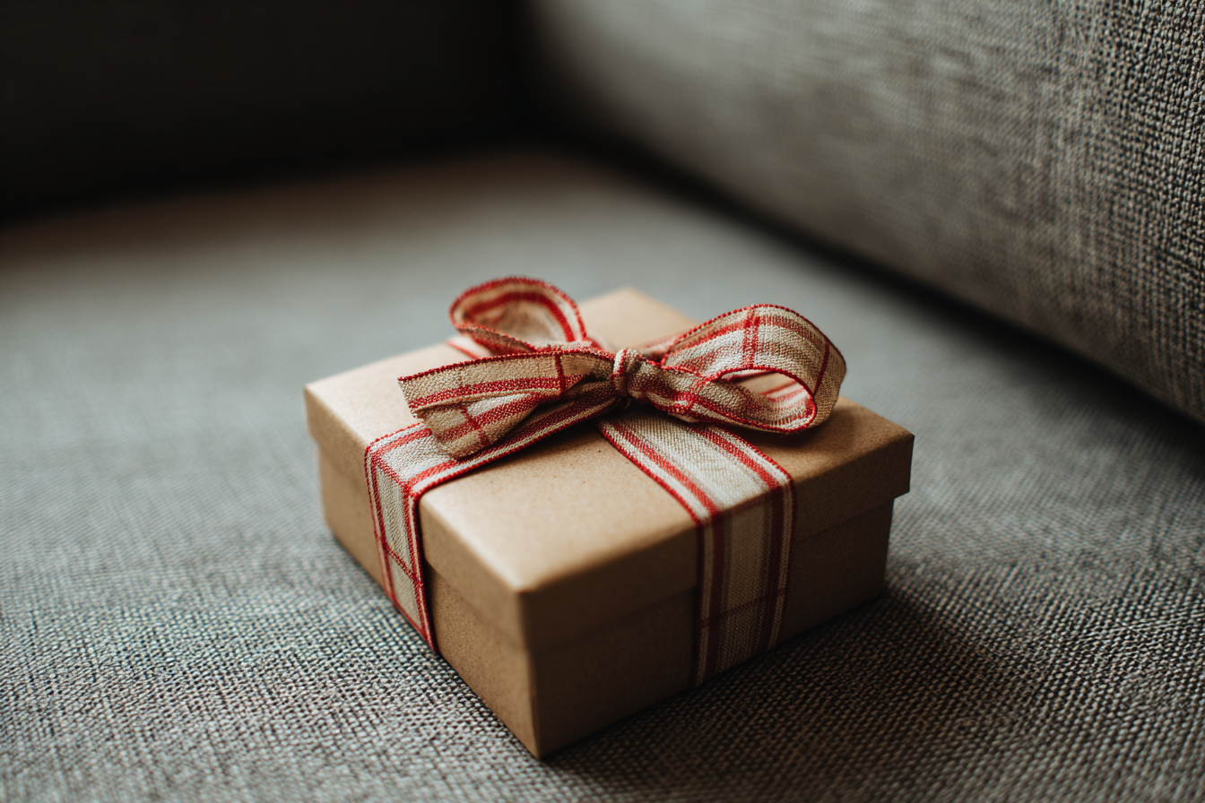 A gift box on a couch | Source: Midjourney
