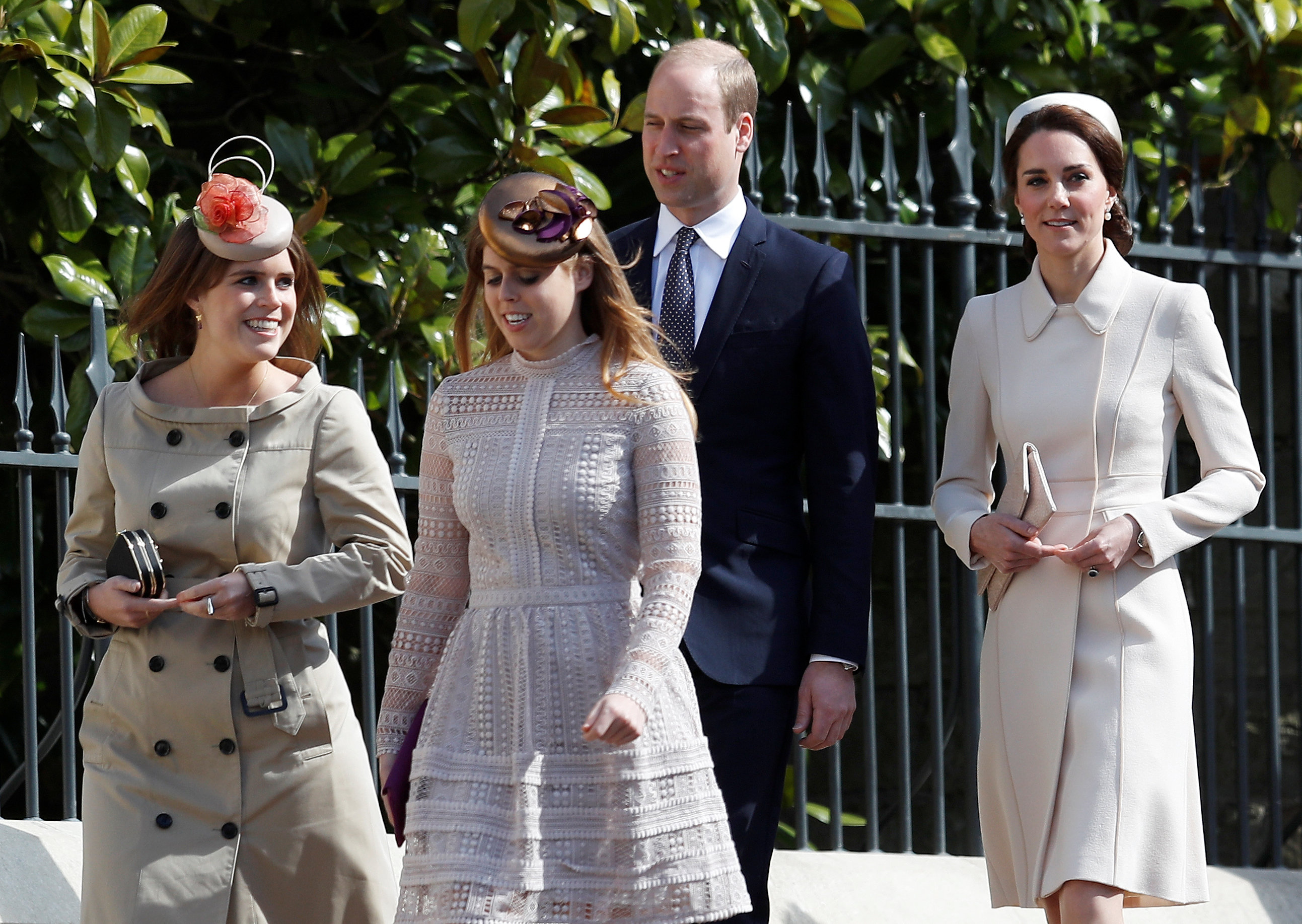 Prince William, Duke of Wales, and Catherine, Duchess of Wales, with Princess Eugenie and Princess Beatrice at the Easter Sunday service at St George's Chapel on April 16, 2017, in London, England. | Source: Getty Images