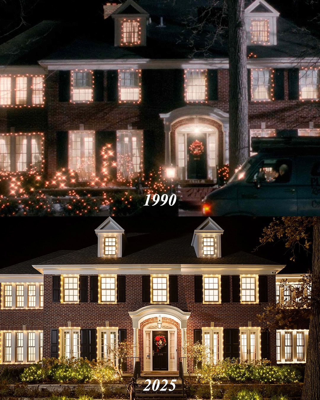 Outside, the house still dazzles — Christmas lights shimmer anew in 2025, echoing the beloved magic of 1990 while embracing a sleeker, more sophisticated seasonal glow. | Source: Instagram/kjp