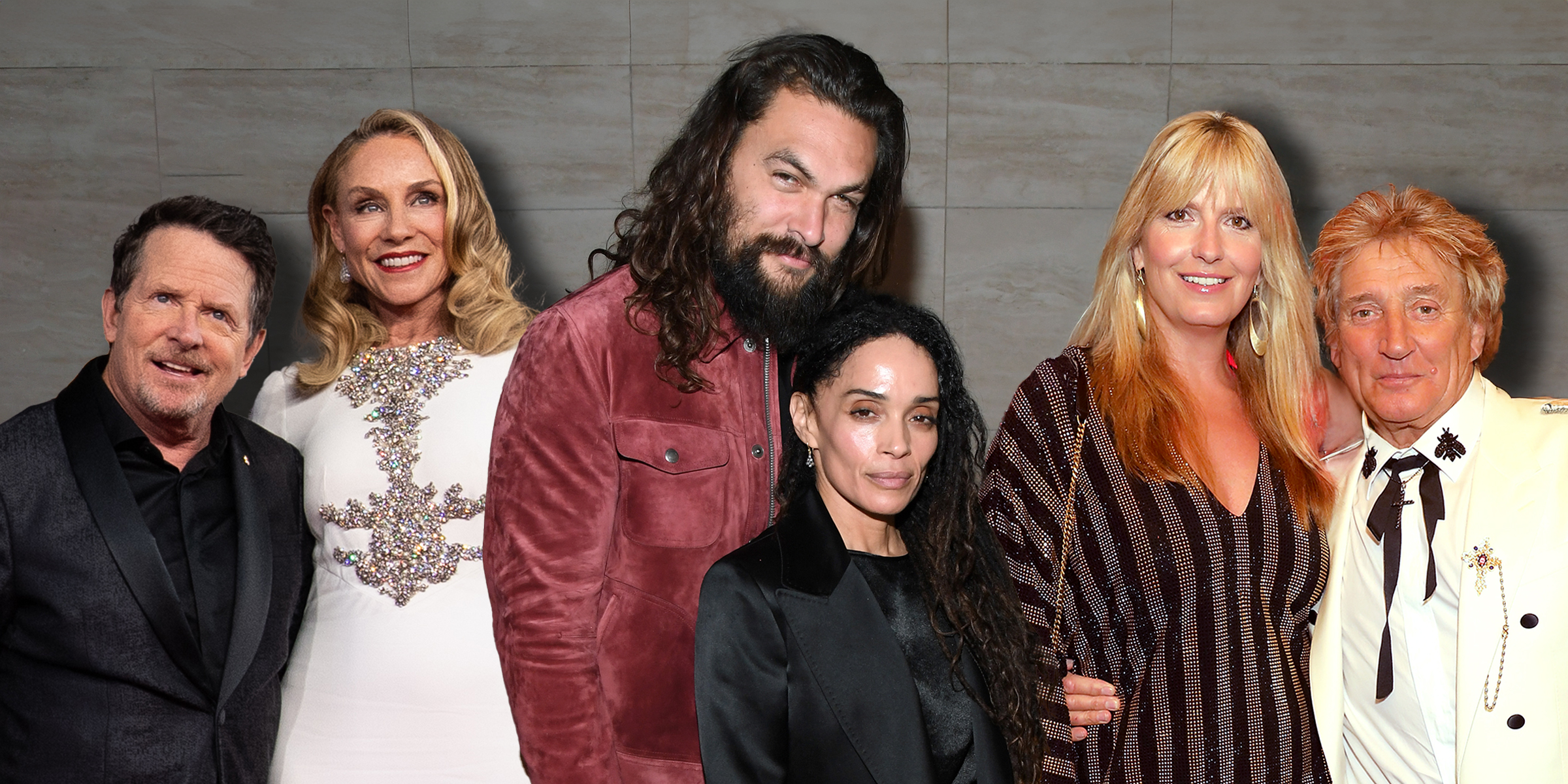 Michael J. Fox and Tracy Pollan | Lisa Bonet and Jason Momoa | Penny Lancaster and Rod Stewart | Source: Getty Images