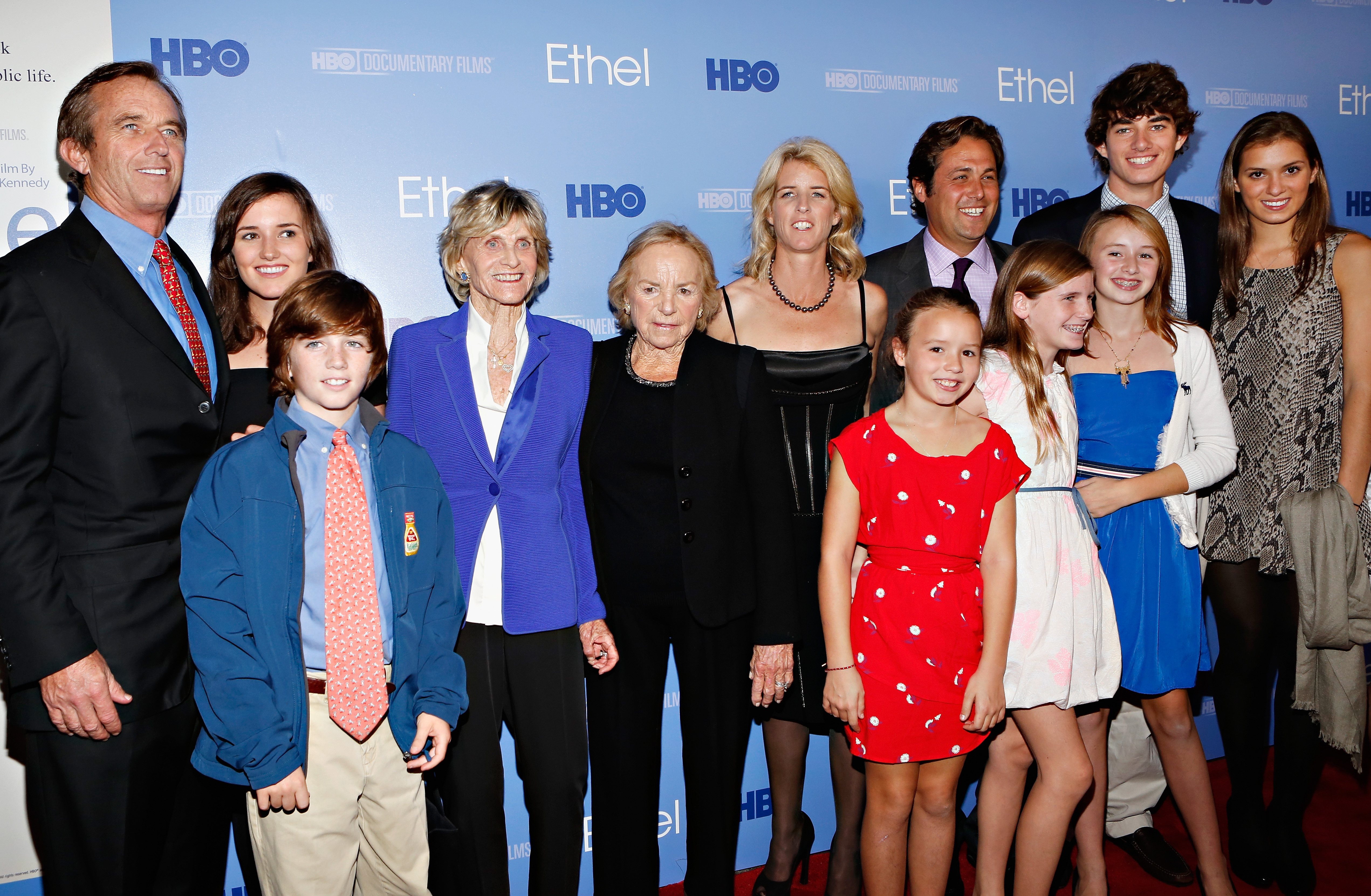 Ethel and Robert Kennedy Jr., Jean Kennedy-Smith, Rory Kennedy, and other family members attending the New York premiere of 