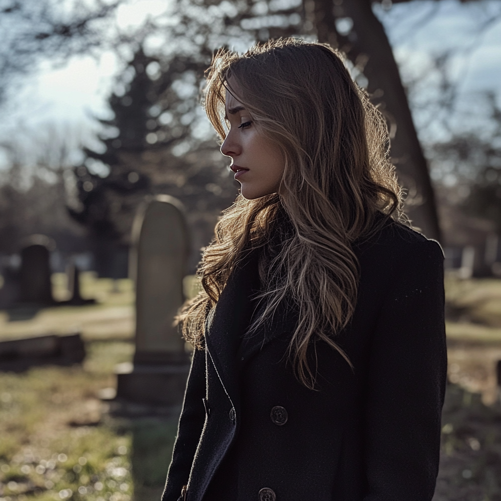 A woman standing in a cemetery | Source: Midjourney