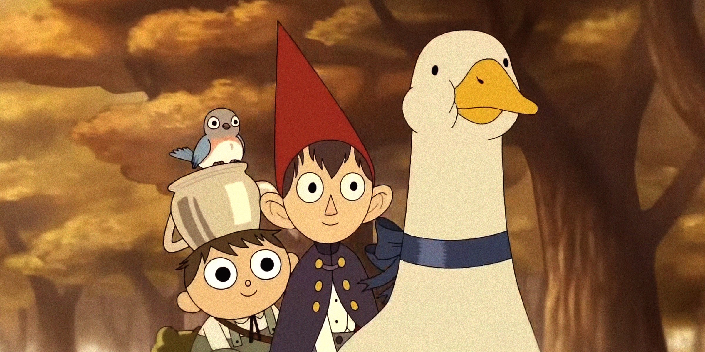 Characters from "Over the Garden Wall" Wirt, Gregory and Beatrice with a goose. | Source:  youtube.com/cartoonnetworkau