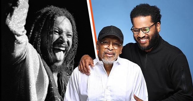 Left: Singer James Mtume of the R and B/Soul group Mtume performs onstage at the Hammersmith Odeon on January 27, 1985, in London, England. Photo: Getty Images. Right: Mtume with his son Fa. Photo: Instagram/James Mtume