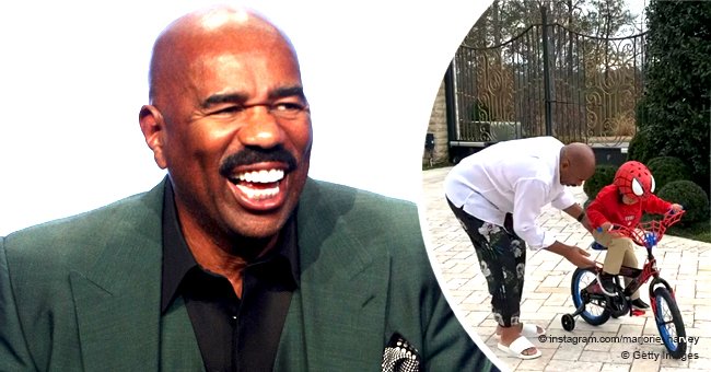 Steve Harvey Lovingly Teaches Grandson BJ How to Ride a Bike