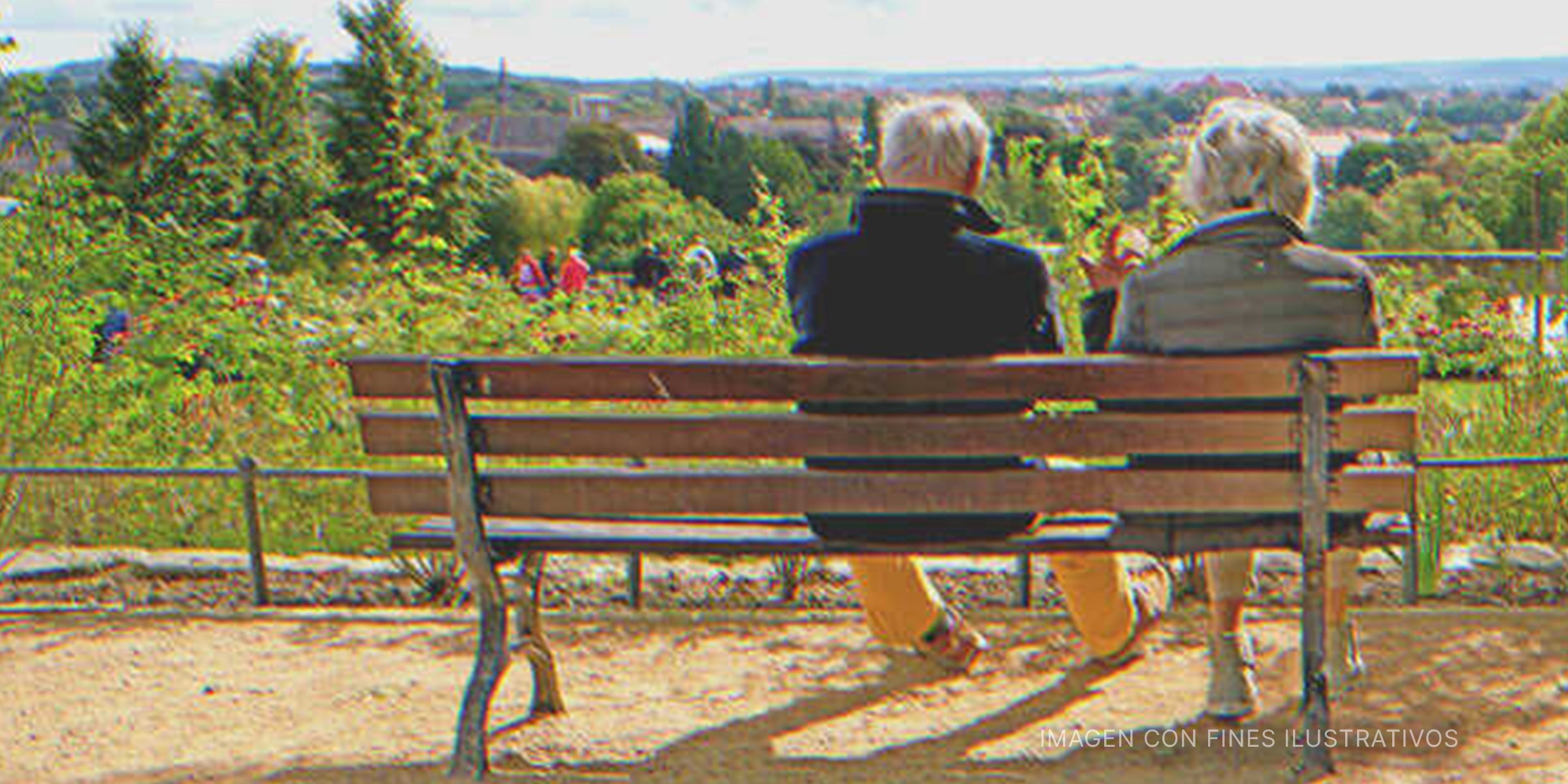 Pareja de ancianos sentados en un banco ve el paisaje | Foto: Shutterstock 