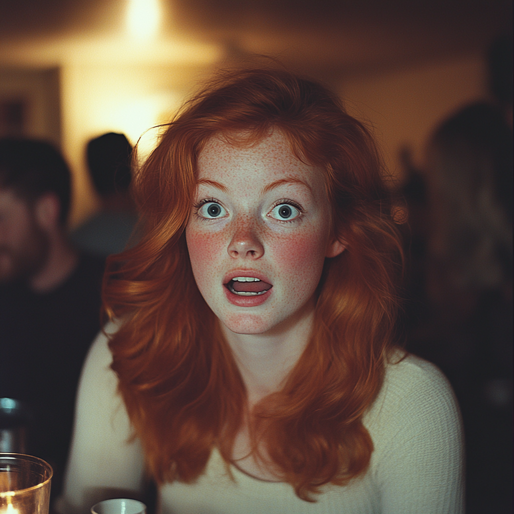 A shocked woman at a party | Source: Midjourney