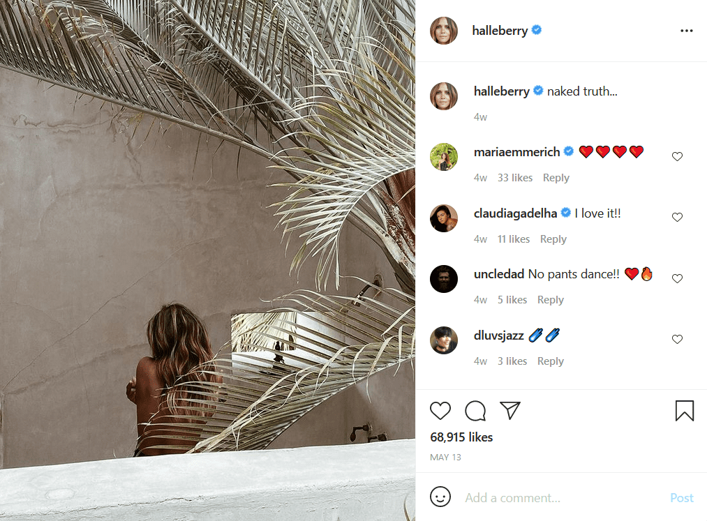 Halle Berry turns her back to the camera in a topless shoot. | Photo: Instagram/Halleberry