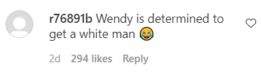 A fan's comment on Wendy's photo of her with her boyfriend. | Photo: Instagram/wendyshow