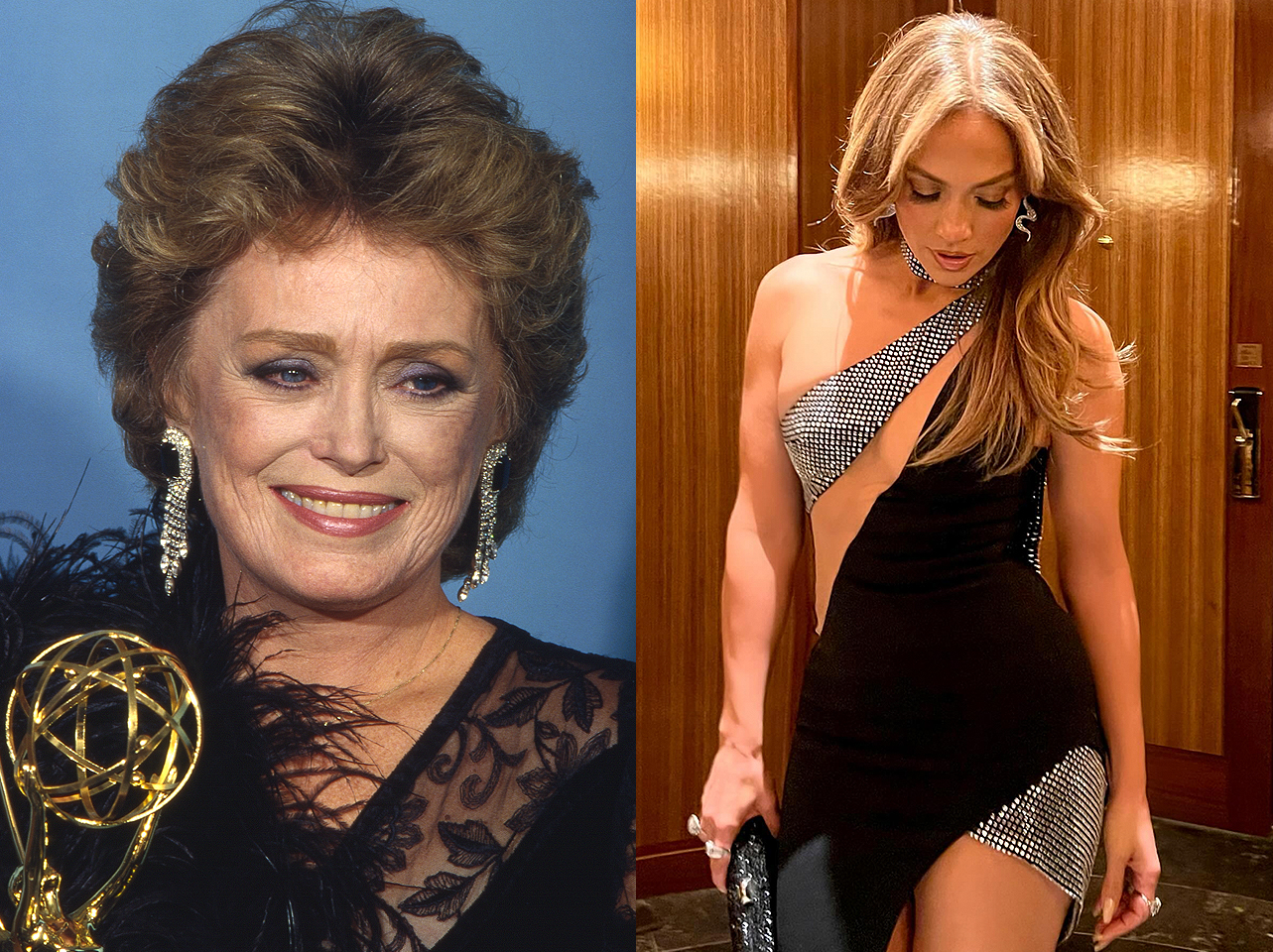 A side-by-side of Rue McClanahan and Jennifer Lopez in their 50s. | Source: Getty Images | Instagram/jlo