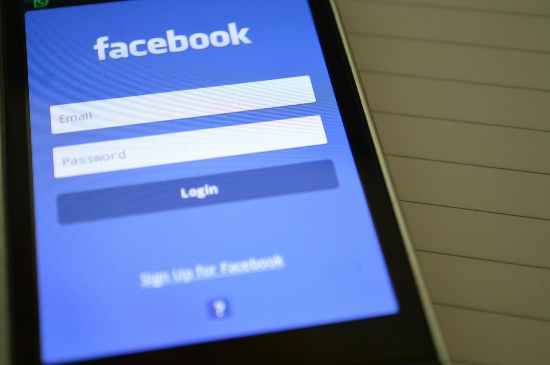 Facebook's sign-in page on a phone | Source: Pexels