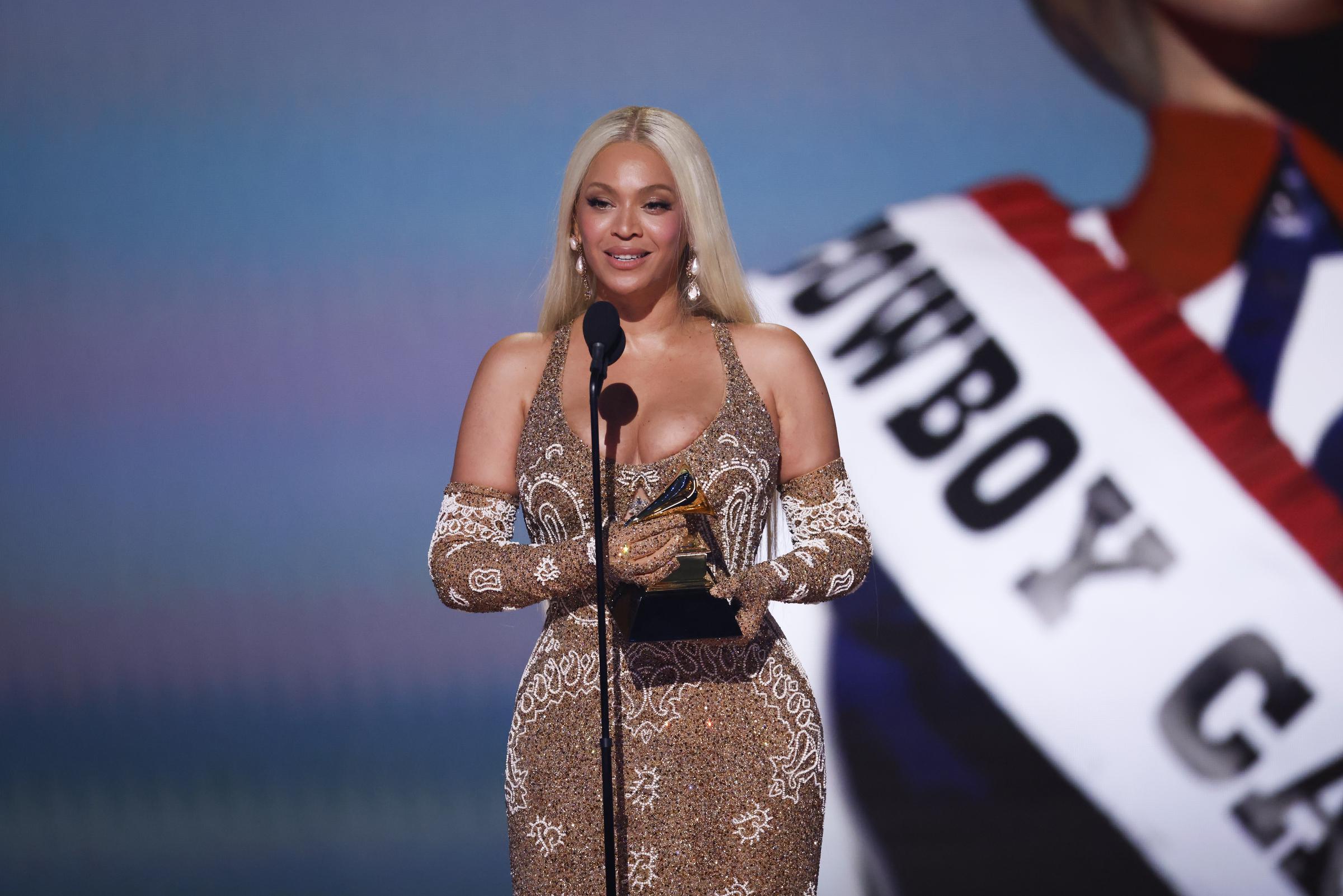 Beyoncé gives her acceptance speech after winning the Best Country Album award for "Cowboy Carter" onstage during the 67th Annual Grammy Awards in Los Angeles, California | Source: Getty Images