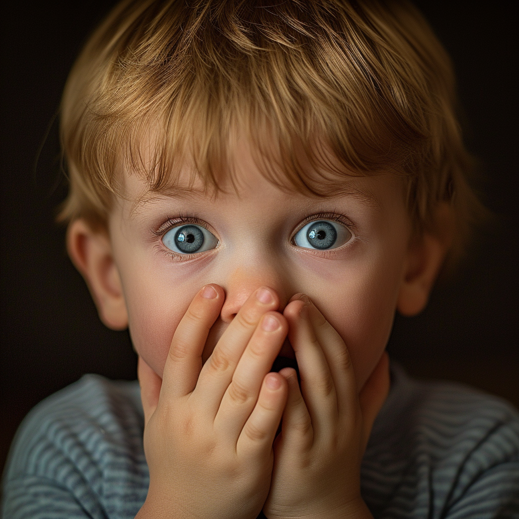 A little boy covering his mouth | Source: Midjourney