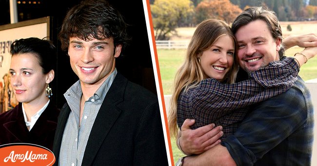 (L) Actor Tom Welling and Jamie White attend the "Cheaper By The Dozen" premiere on December 14, 2003 in Hollywood, California. (R) Tom Welling and his wife Jamie White hugging on the horse ranch. Photo: Getty Images