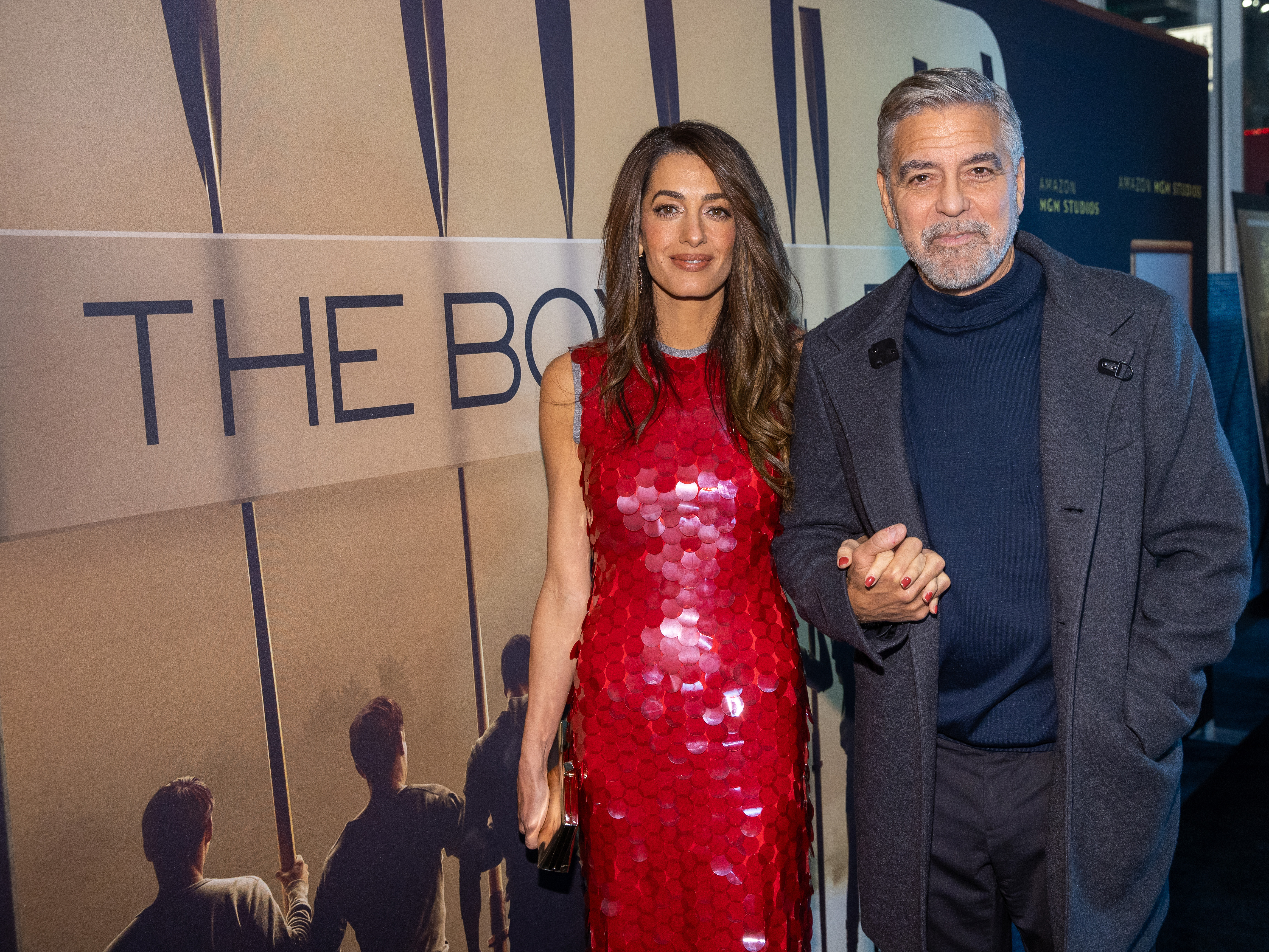 Amal and George Clooney at the MGM's Seattle Community Screening Of "The Boys In The Boat" | Source: Getty Images