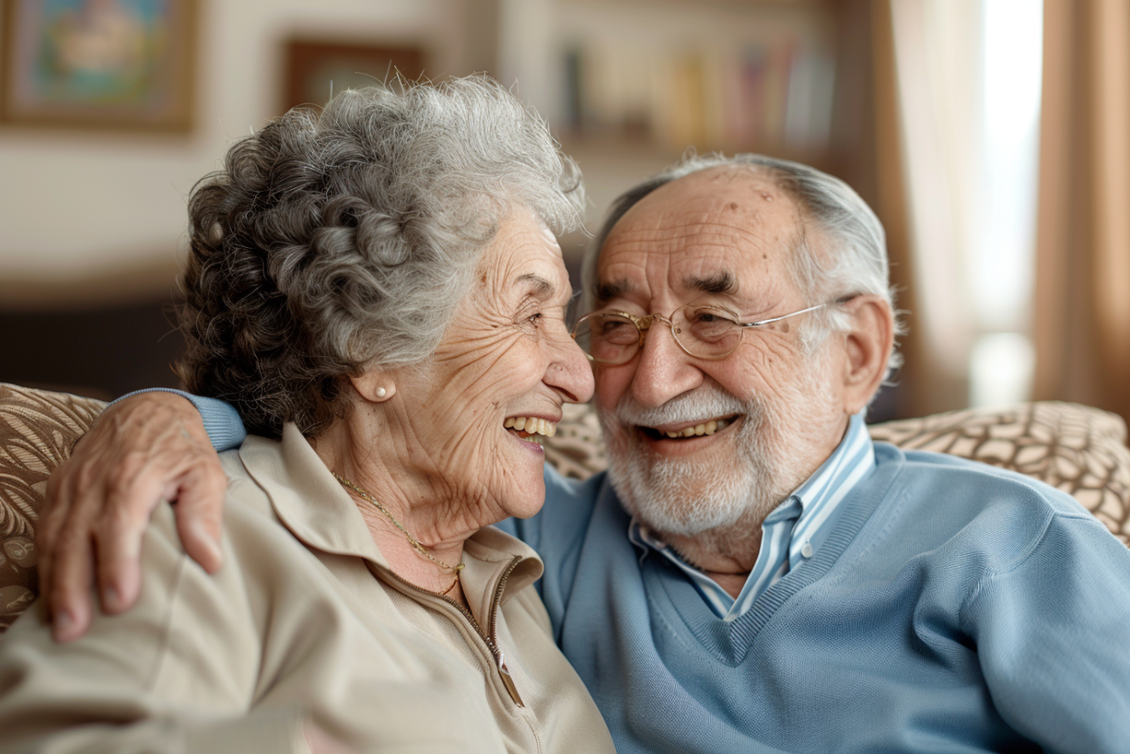 Elderly couple seated on a sofa | Source: MidJourney