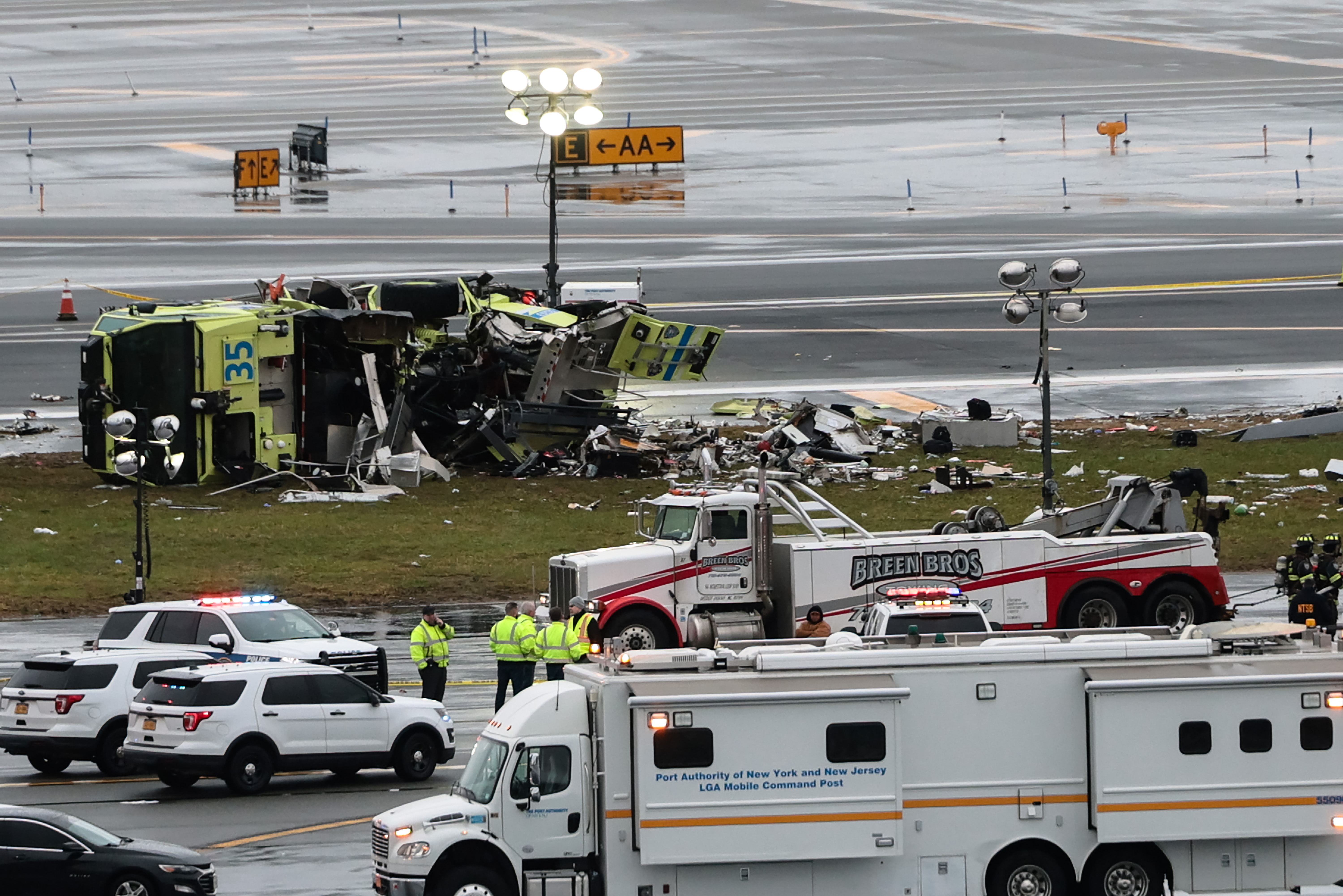 Scene where Air Canada Express plane collided with fire truck At LaGuardia Airport on March 23, 2026 | Source: Getty Images
