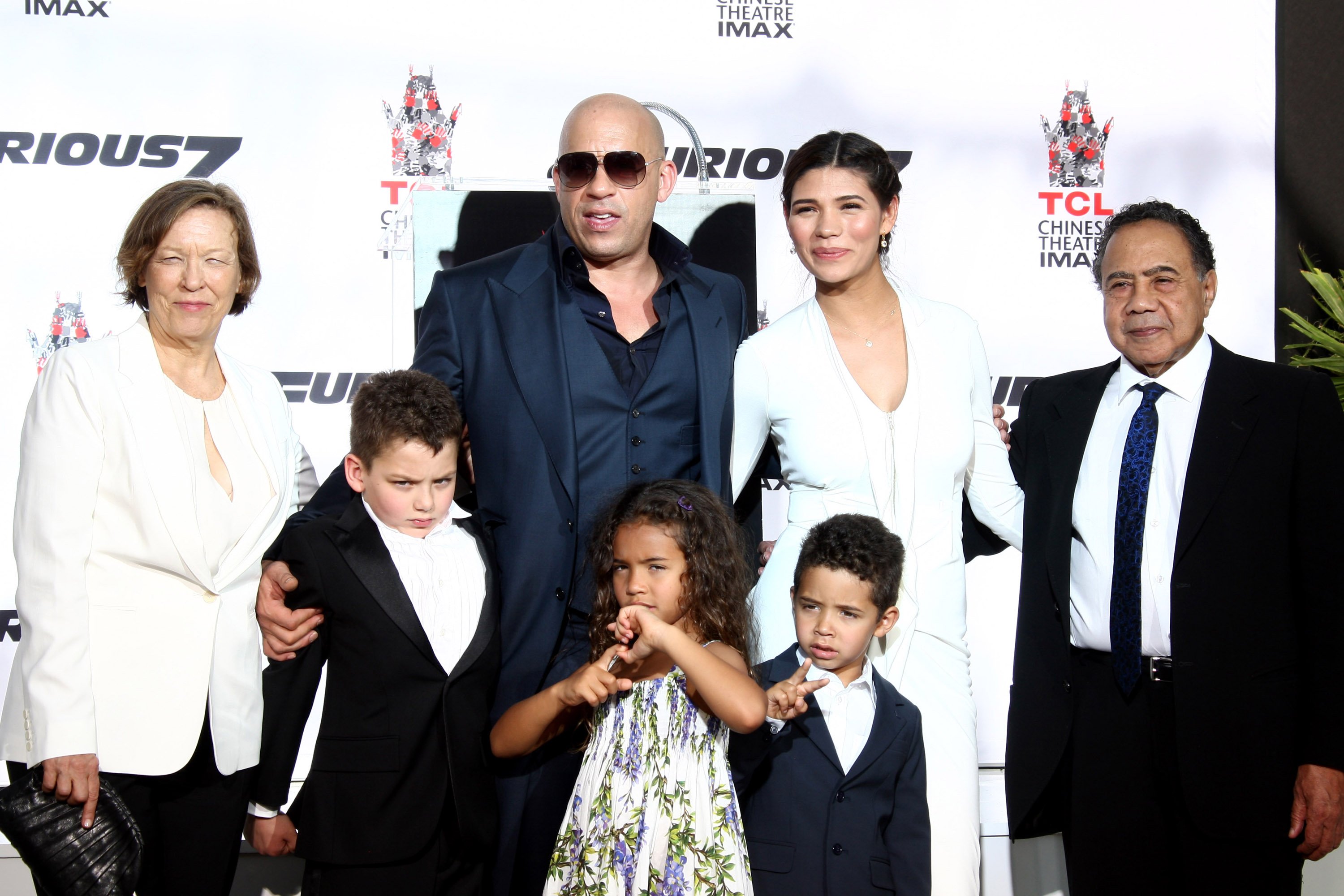 Vin Diesel and his family at the TCL Chinese Theatre IMAX hand/footprint ceremony honoring him on April 1, 2015, in Hollywood, California. | Source: Getty Images