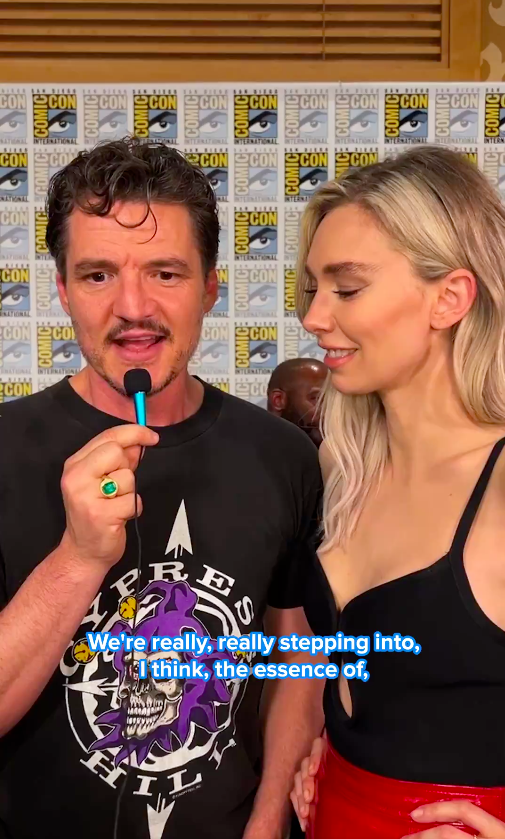 Pedro Pascal and Vanessa Kirby speaking about "The Fantastic Four: First Steps" during the San Diego Comic Con, posted on July 30, 2025. | Source: X/@MarvelStudios