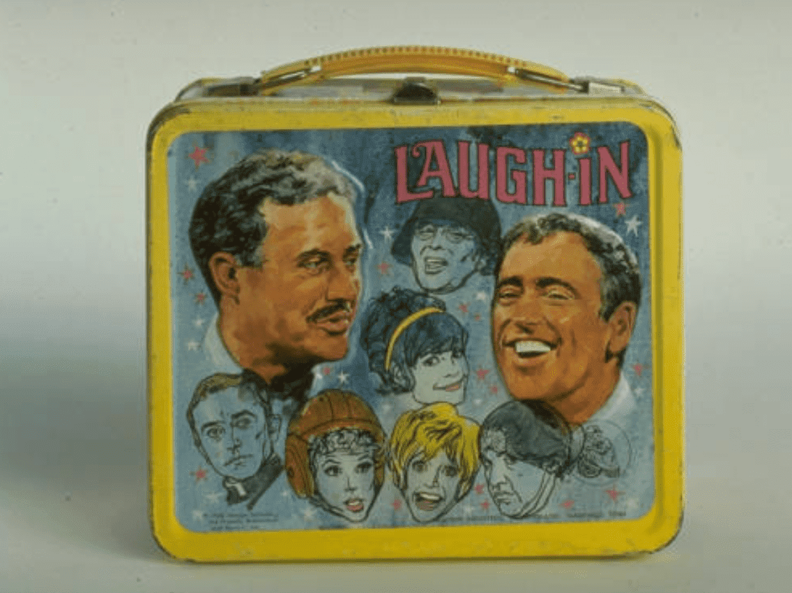 Child's lunchbox of "Rowan & Martin's Laugh-In" tv series  featuring cast members | Source: Getty Images