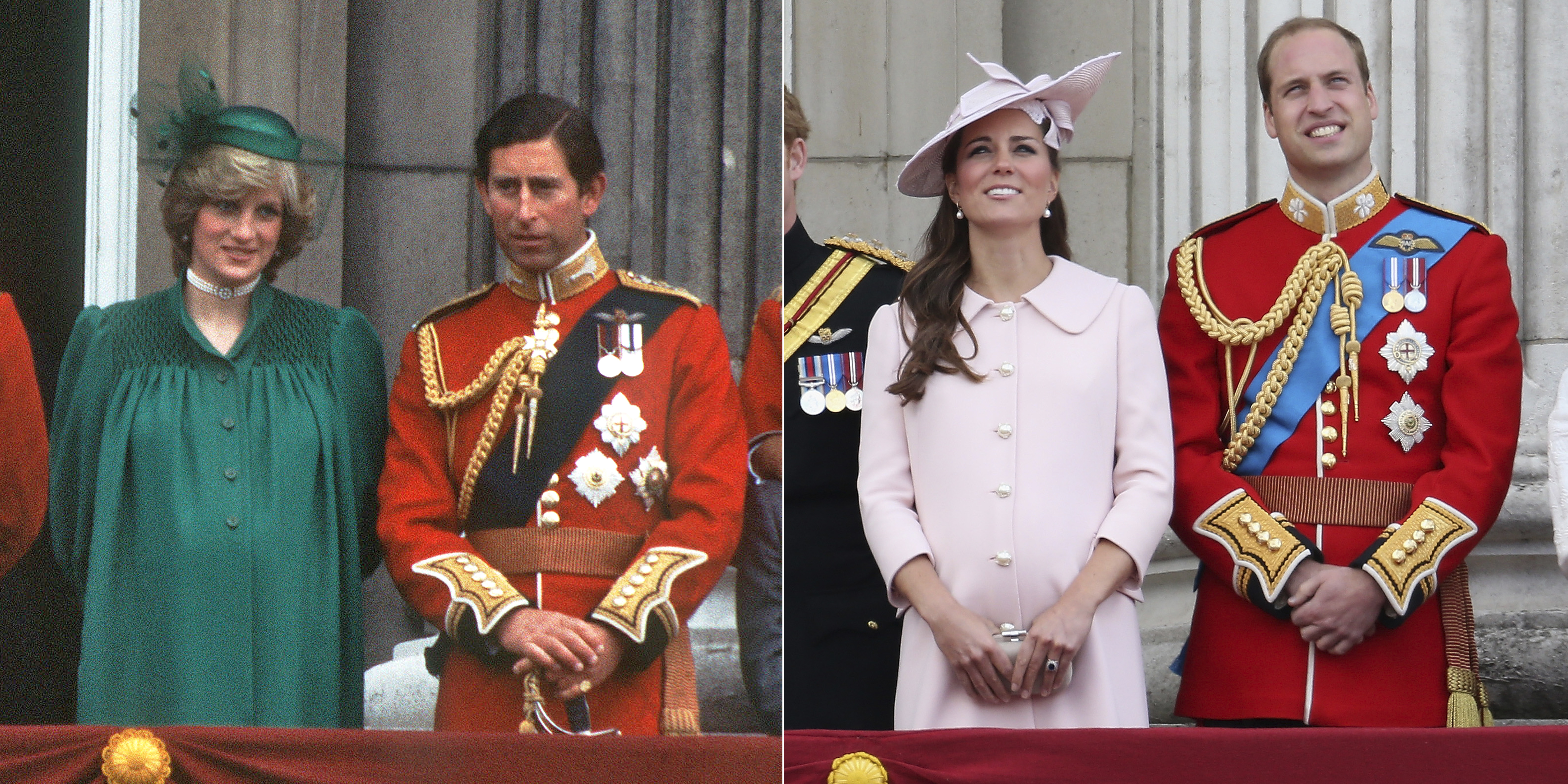 Pregnant Princess Diana and husband on June 12, 1982, in London, England. | Pregnant Princess Catherine and husband on June 15, 2013, in London, England. | Source: Getty Images
