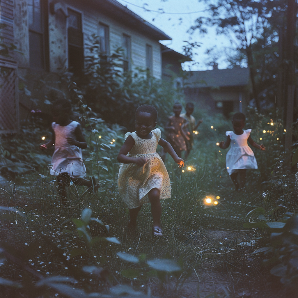 Little girls chasing fireflies in their backyard | Source: Midjourney