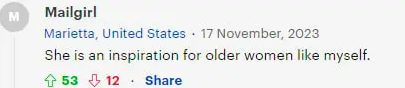 Fan comment about Jane Seymour, dated November 17, 2023 | Source: Daily Mail