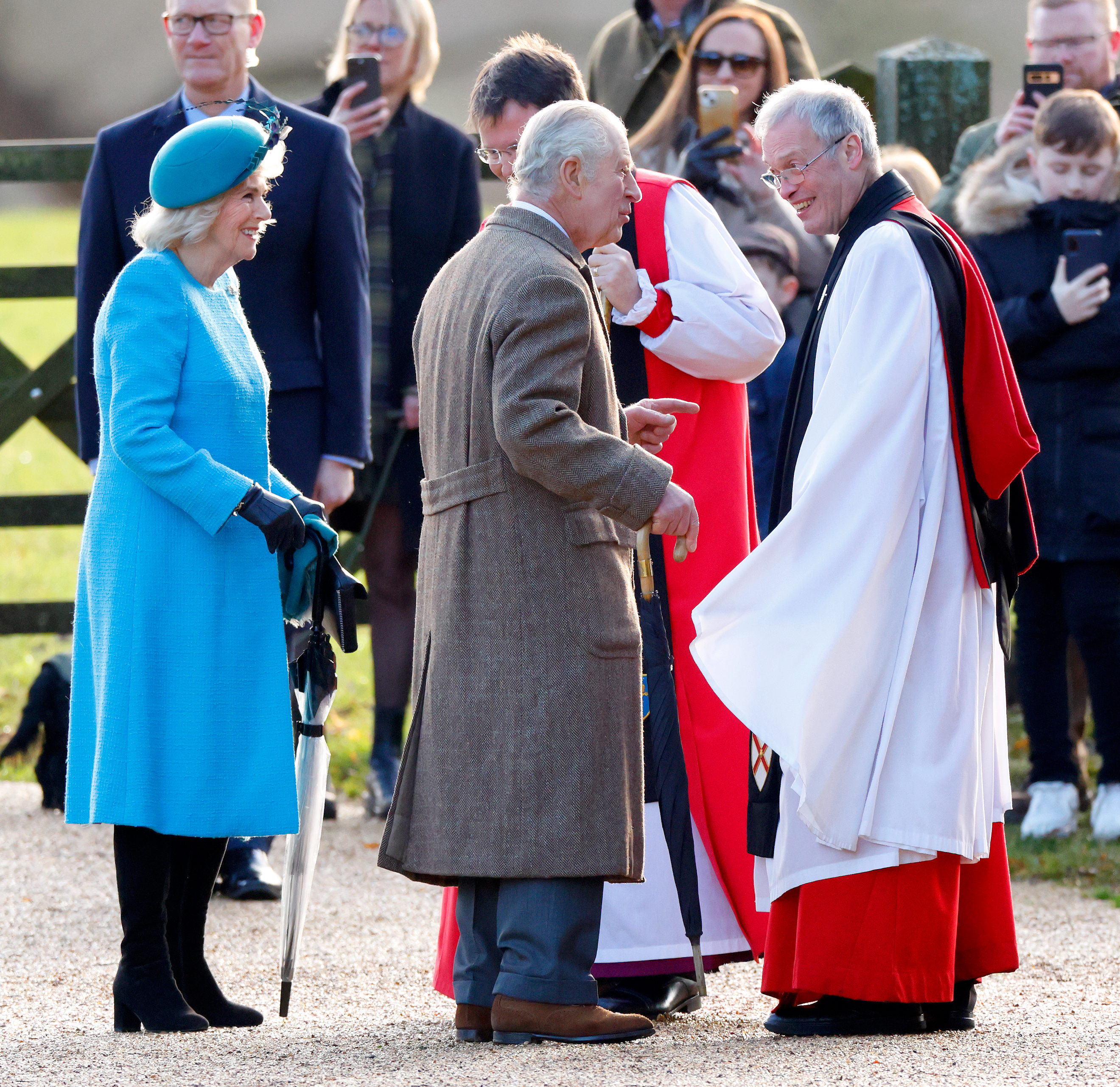 Queen Camilla and King Charles III attend service at the Church of St Mary Magdalene in Sandringham, England, on December 31, 2023. | Source: Getty Images