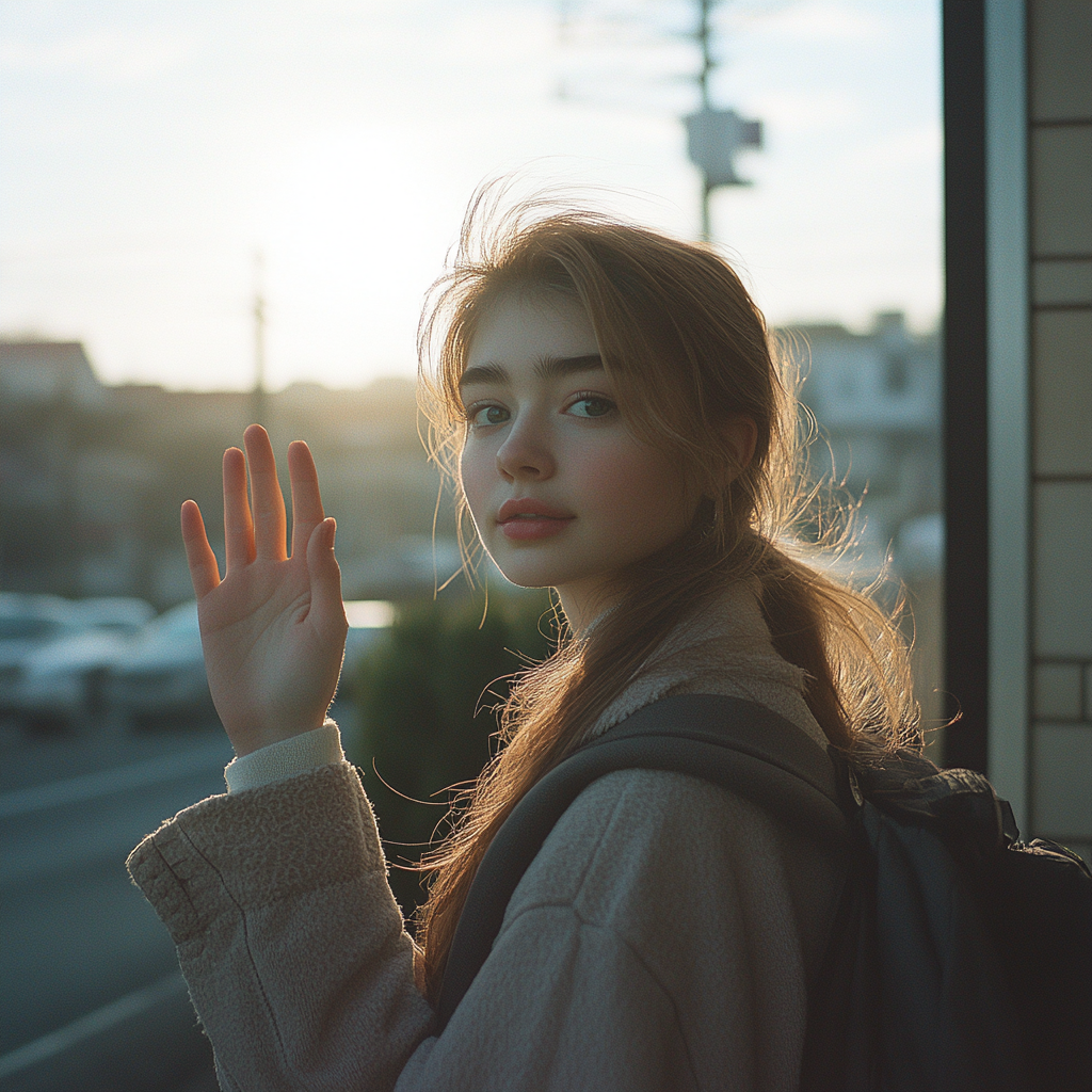 A girl waving | Source: Midjourney