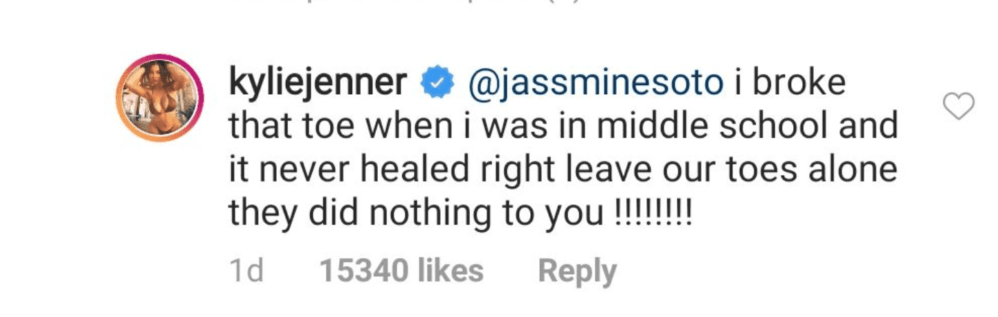 Kylie Jenner's reply to a fan who made fun of her toes. | Source: Instagram/kyliejenner