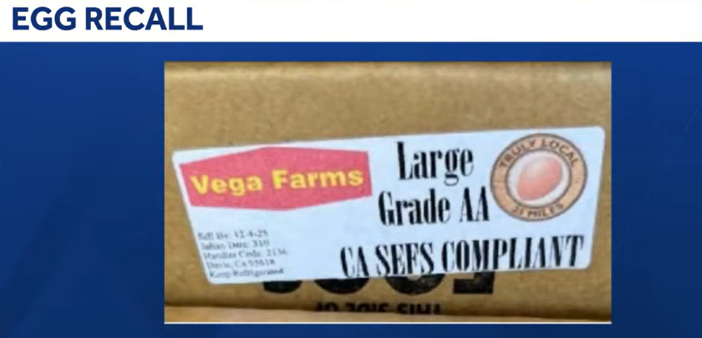 The second Grade AA brand eggs produced by Vega Farms, as seen from a video post dated December 9, 2025. | Source: YouTube/KCRA3