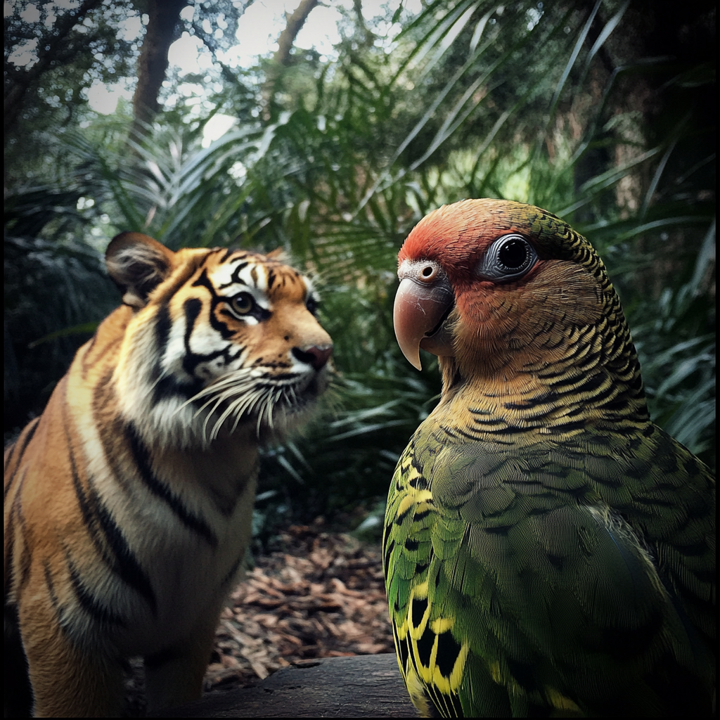 A tiger and a parakeet | Source: Midjourney