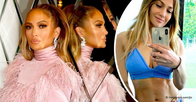 Jennifer Lopez shows off her rock-hard abs in a racy sports bra on her 4th day without sugar.