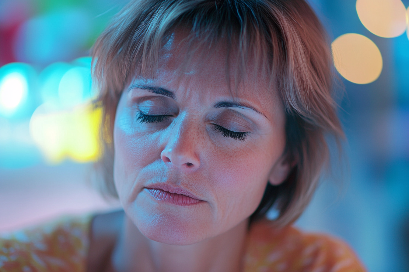 A woman sitting with her eyes closed | Source: Midjourney