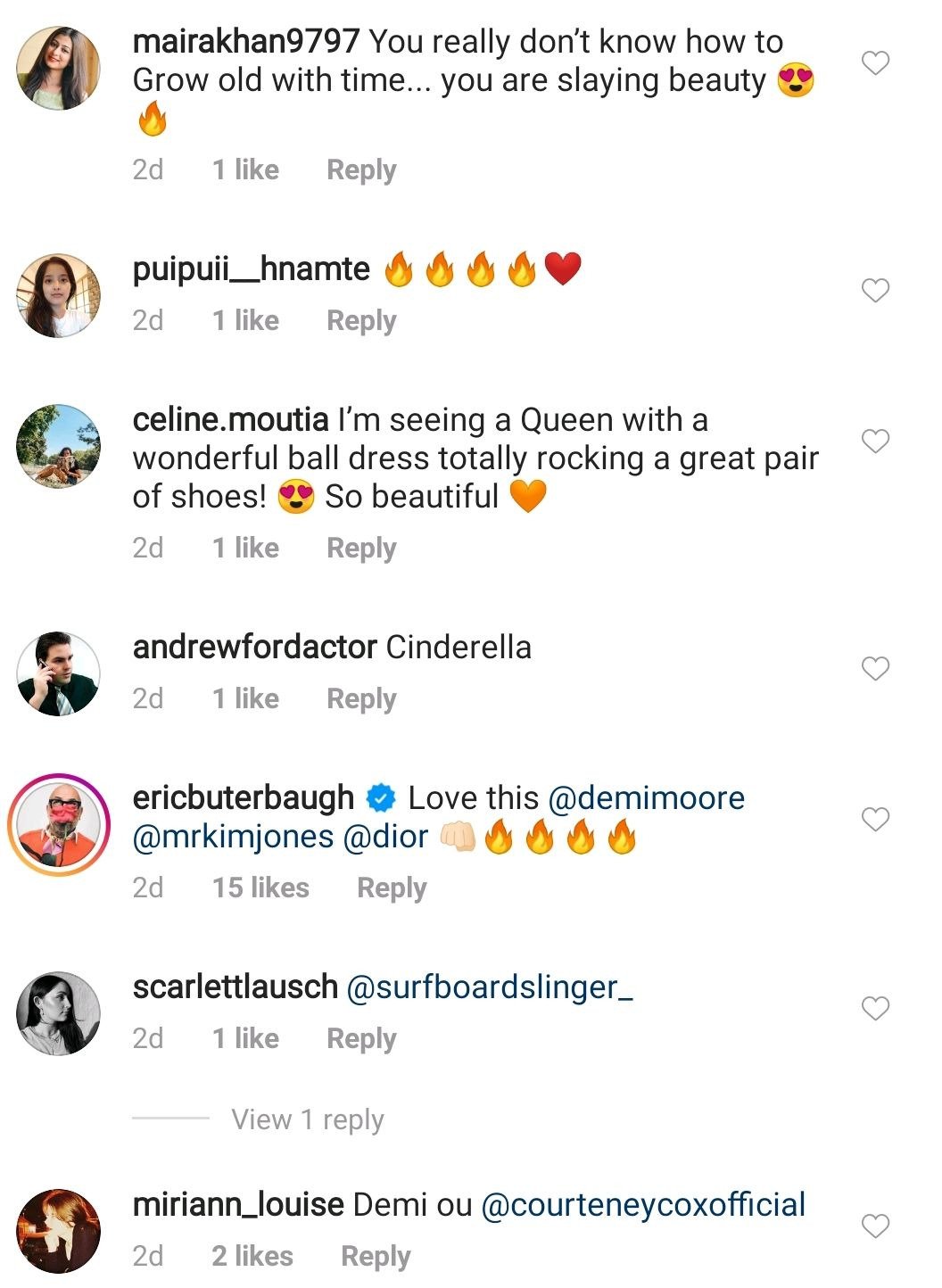 Another screeenshot of comments admiring the stunning actress, Demi Moore on Instagram | Photo: Instagram/demimoore