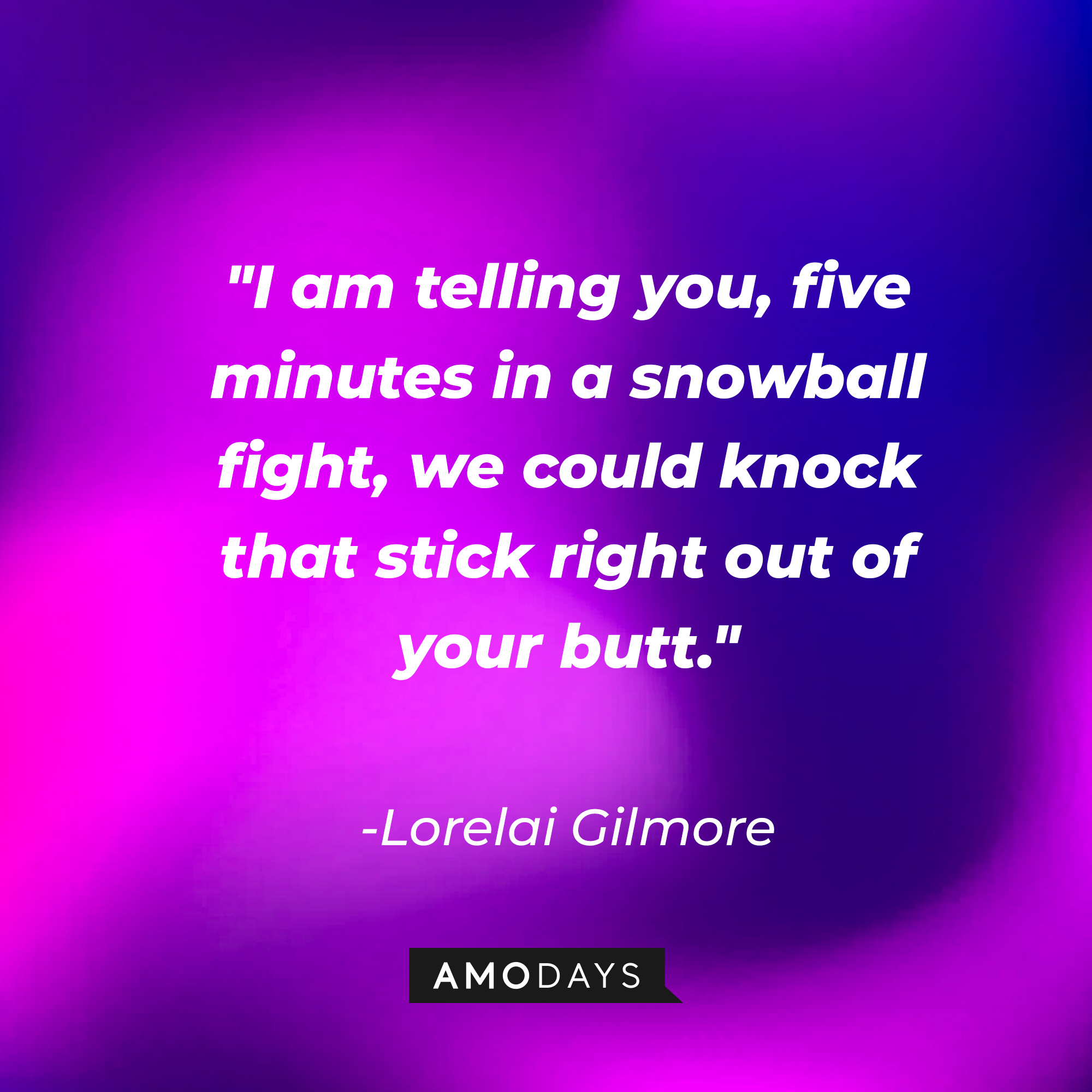 Lorelai Gilmore's quote: "I am telling you, five minutes in a snowball fight, we could knock that stick right out of your butt." | Source: AmoDays