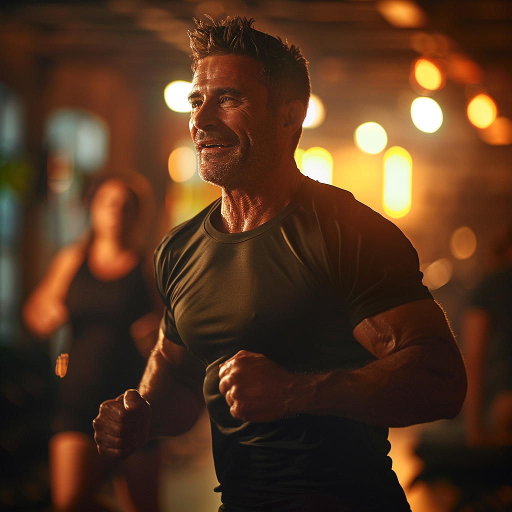 A muscled man with fists clenched during a workout session | Source: Midjourney