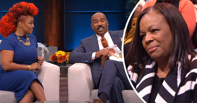 Kim Fields on a show with Steve Harvey with Chip Fields in the audience. | Photo: YouTube/Steve TV Show
