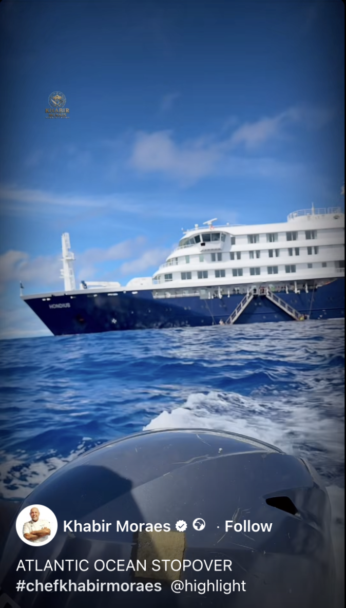 A photo of the cruise ship at sea before the outbreak, taken from a video posted on May 1, 2026 | Source: Facebook/khabir.moraes